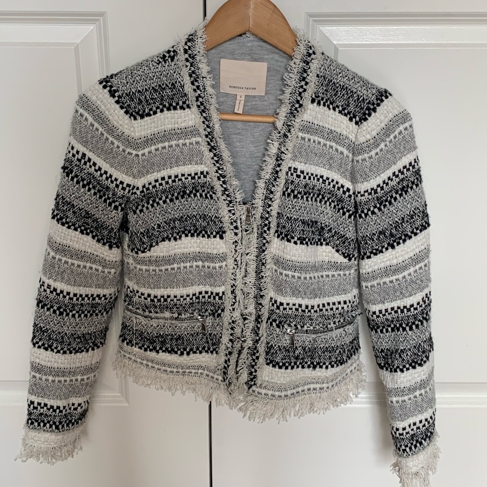 Rebecca Taylor Fringe Zipper Jacket size 2